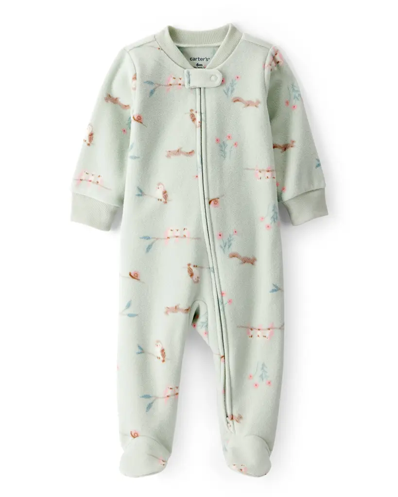 CARTER'S Overal na zip fleece Sleep & Play green Owl dívka NB/vel.56