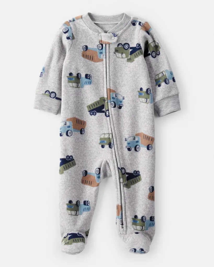 CARTER'S Overal na zips fleece Sleep & Play grey Truck chlapec NB/veľ.56