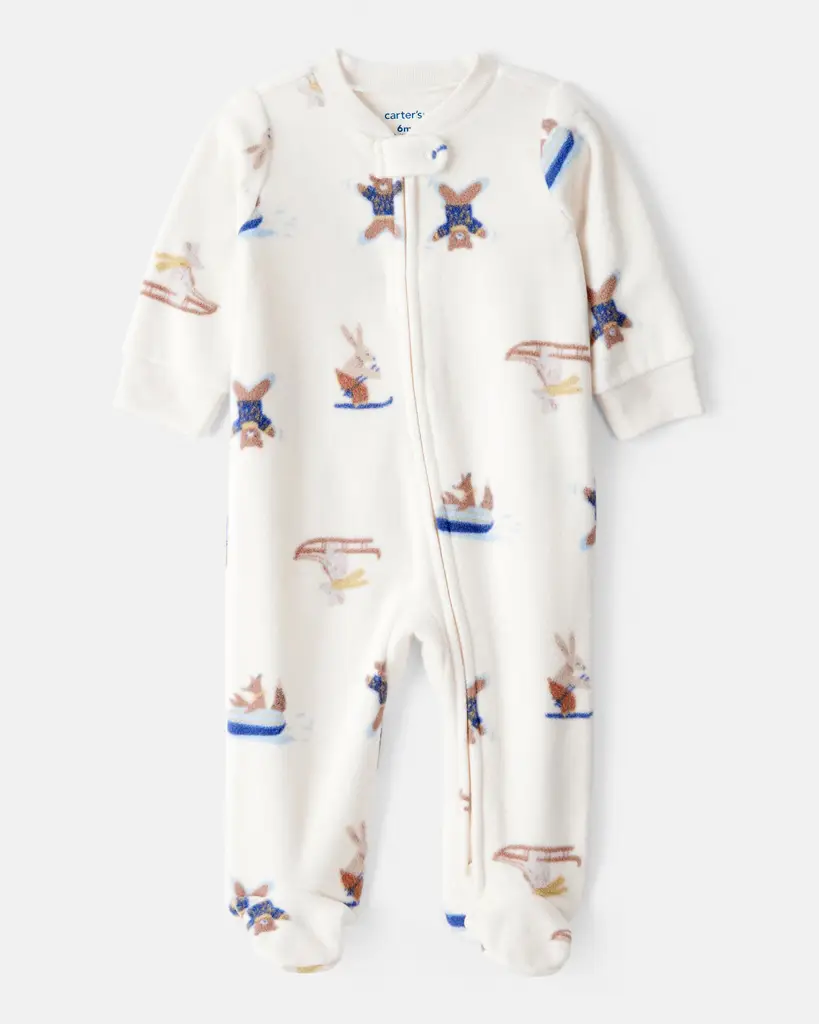 CARTER'S Overal na zips fleece Sleep & Play ivory Animal ski chlapec NB/veľ.56