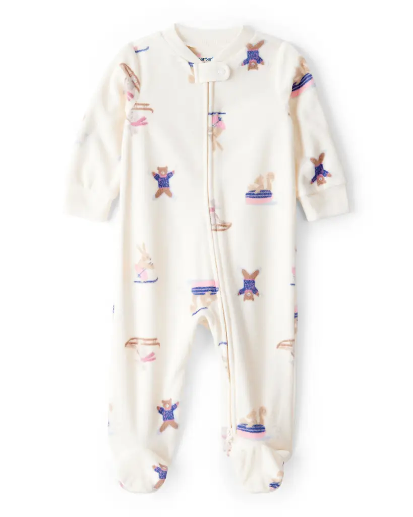 CARTER'S Overal na zips fleece Sleep & Play ivory Animal ski dievča NB/veľ.56