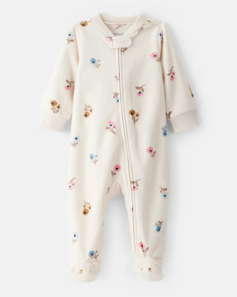 CARTER'S Overal na zips fleece Sleep & Play ivory Floral dievča 3m/veľ.62