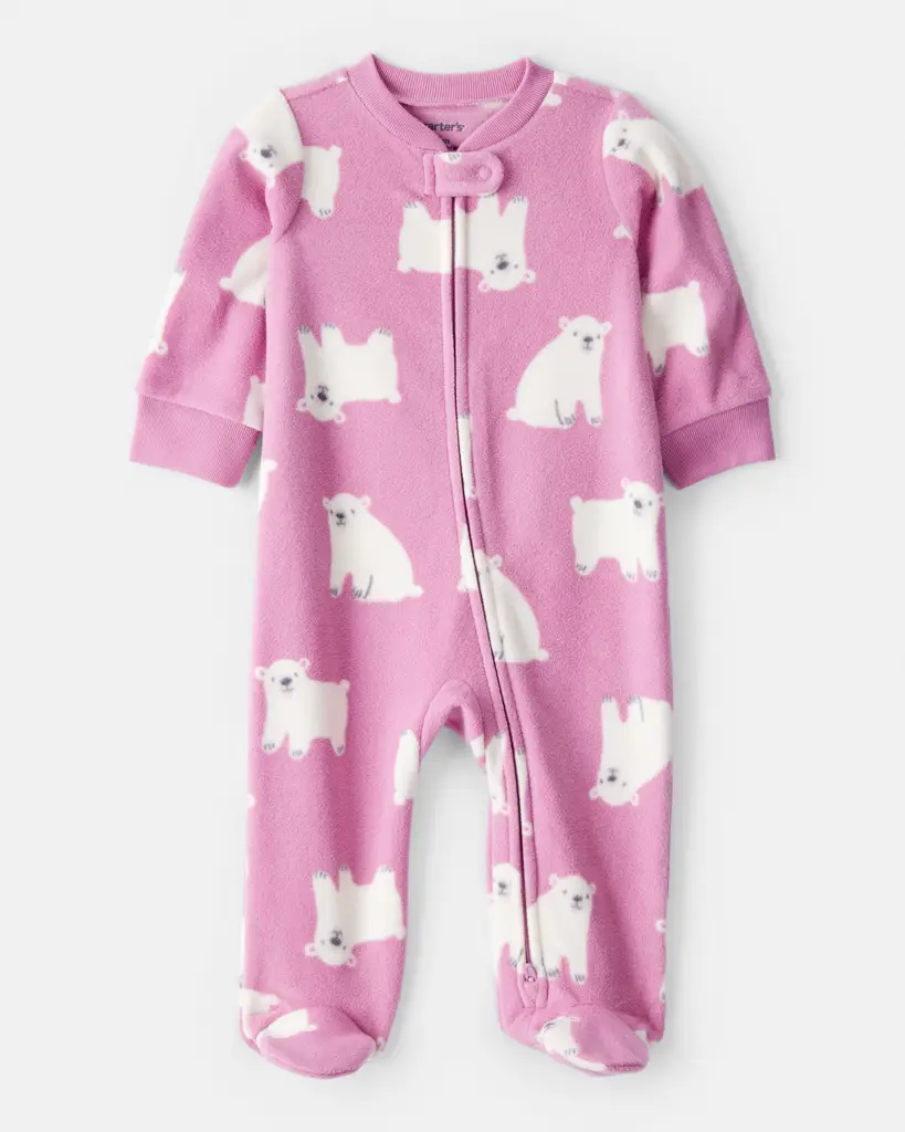CARTER'S Overal na zips fleece Sleep & Play prink Polar bear dievča NB/veľ.56