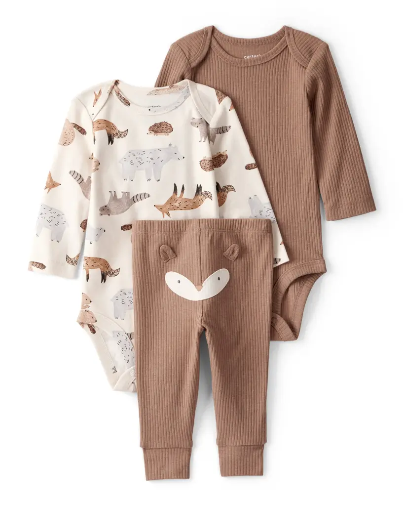 CARTER'S Set 3dielny body dl. rukáv 2 ks, nohavice brown Fox chlapec NB/veľ.56