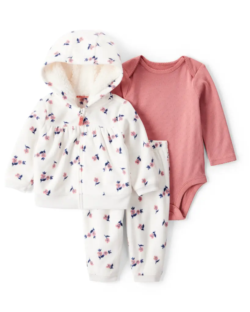 CARTER'S Set 3dielny body dl. rukáv 2, nohavice , mikina ivory Floral dievča 24m/veľ.92