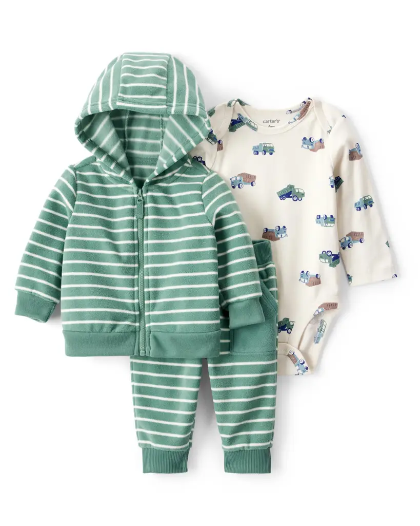 CARTER'S Set 3dielny fleece-body dl. rukáv ,mikina,nohavice green stripe chlapec 12m/veľ.80