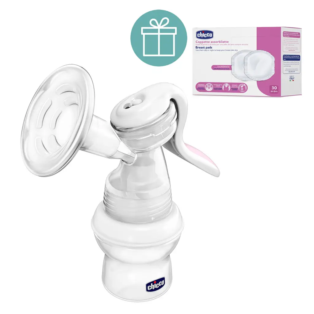 CHICCO Odsávačka materského mlieka manuálna Natural Feeling + CHICCO Vložky do podprsenky 30ks