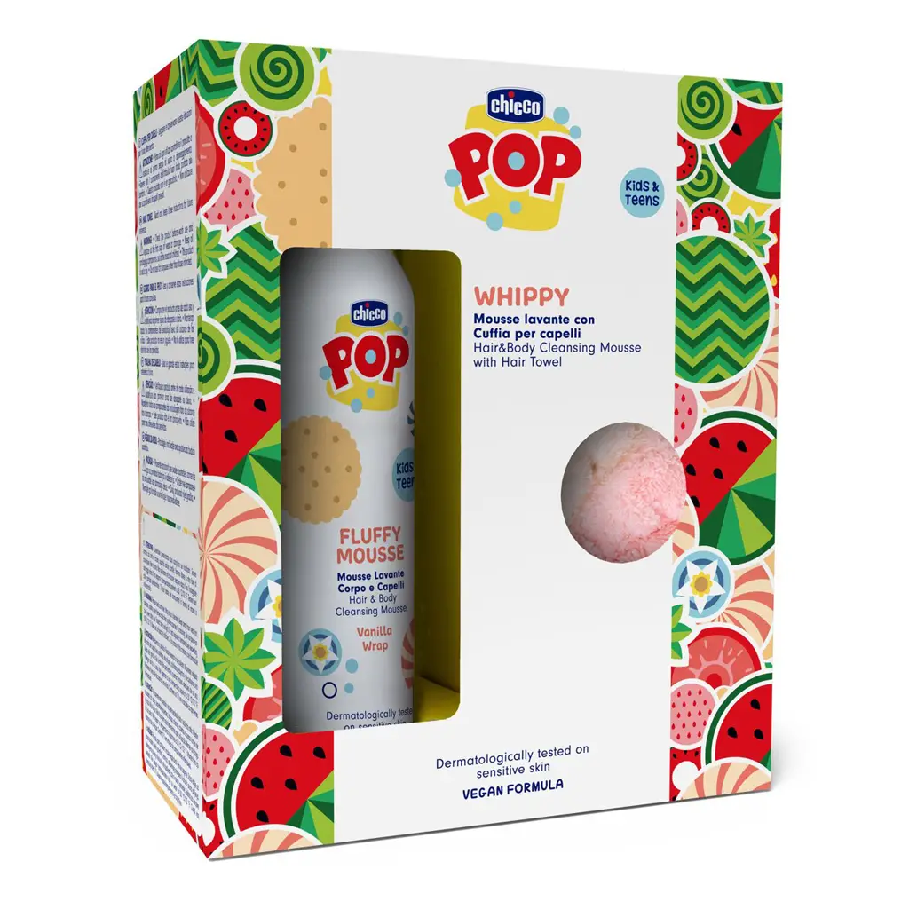 CHICCO Pena na vlasy a telo POP Vanilla Fluffy 200ml s uterákom na vlasy