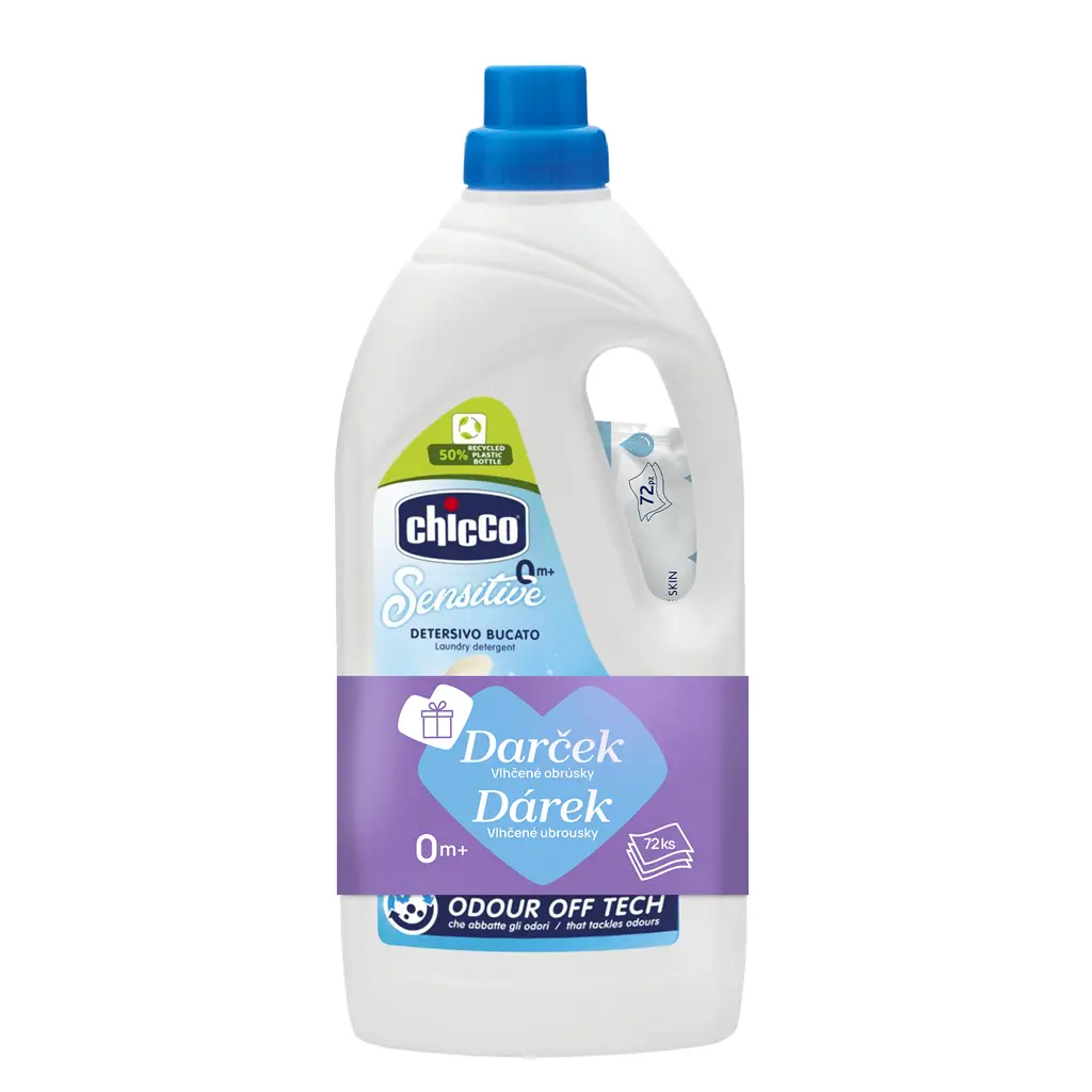 CHICCO Prací prášok Sensitive 1,5 l (27 praní) + vlhčené obrúsky72 ks zdarma