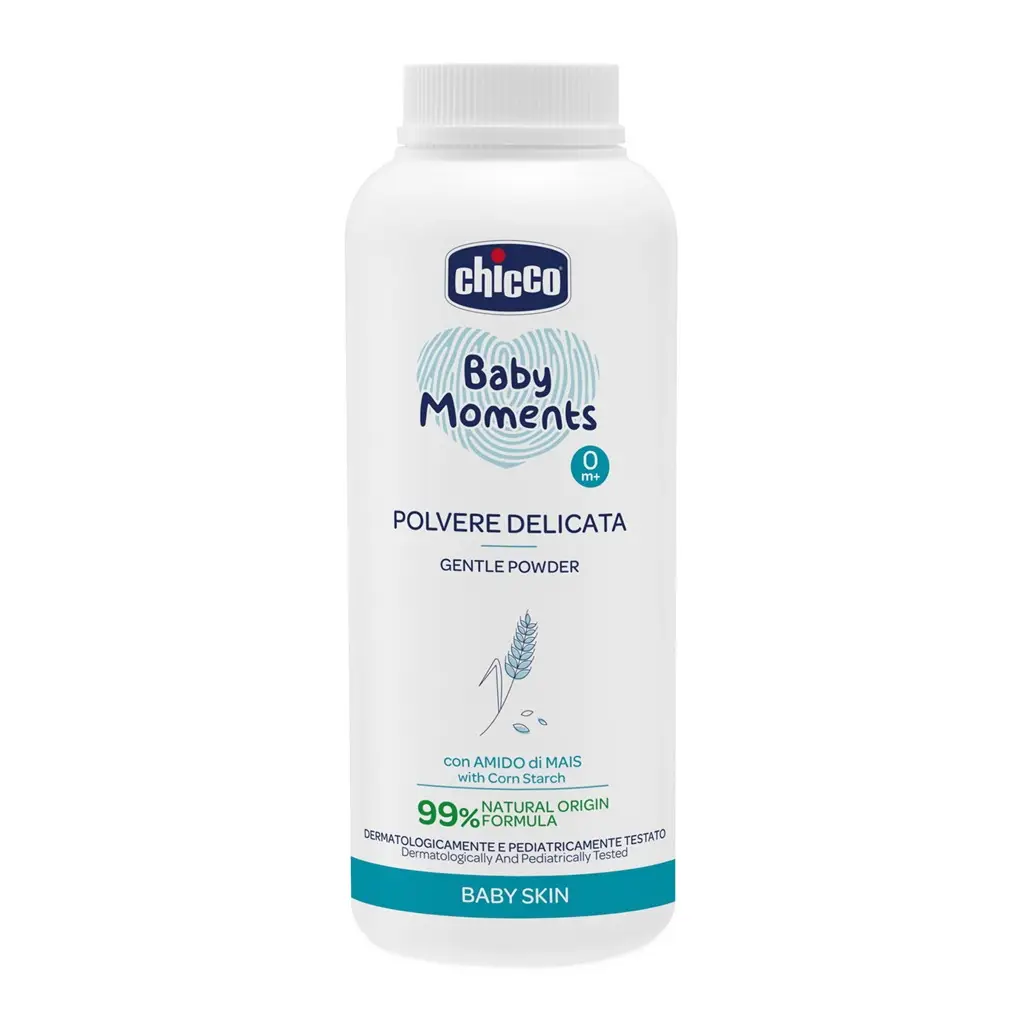 CHICCO Púder detský Baby Moments s kaolínom a kukuričným škrobom 99% prírodných zložiek, 130 g