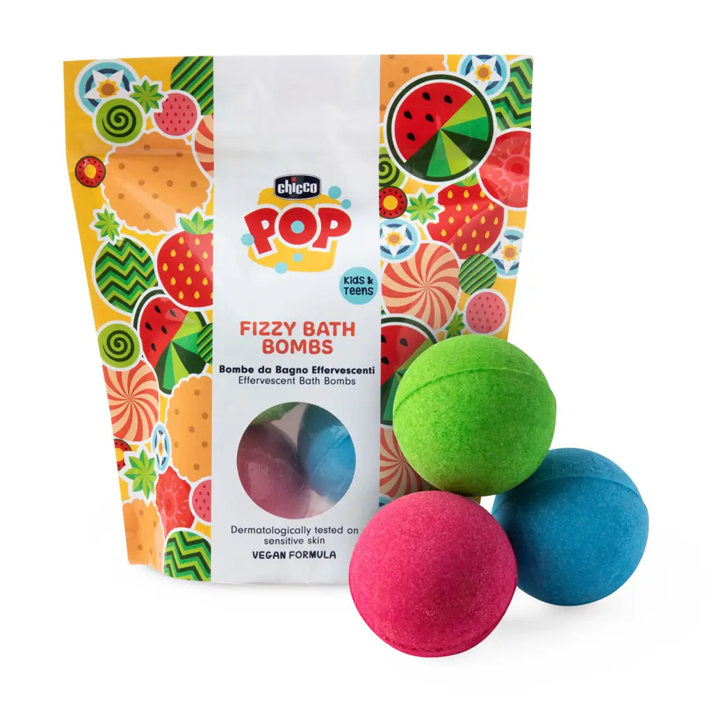 CHICCO Šumivé kúpeľové bomby POP pre deti a teenagerov 3 ks