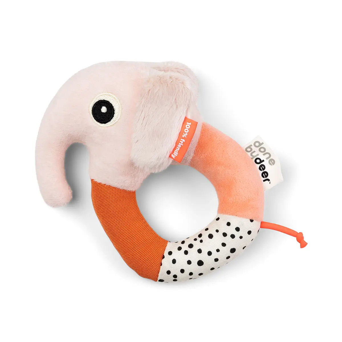 DONE BY DEER Senzorické kroužkové chrastítko Elphee - růžové