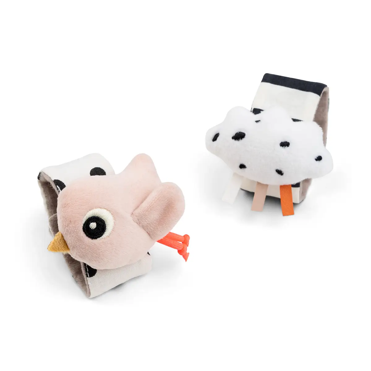 DONE BY DEER Set 2ks chrastítek na zápěstí Happy clouds - růžové