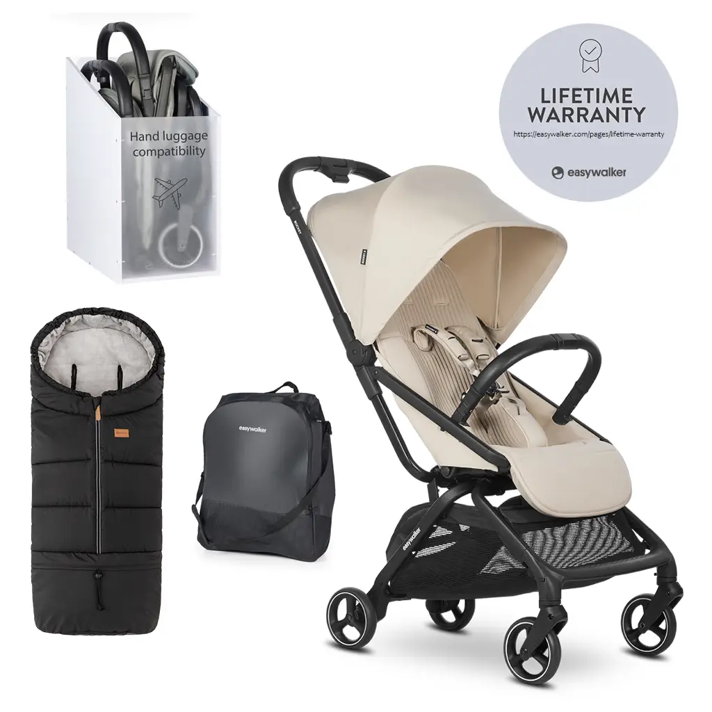 EASYWALKER Kočík športový Rockey S Bright Taupe + PETITE&MARS Fusak Jibot 3v1 Ink Black