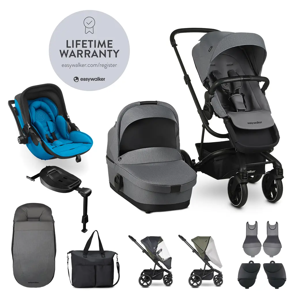 EASYWALKER Set 4XL Kočík kombinovaný Harvey3 Fossil Grey/Summer Blue s príslušenstvom