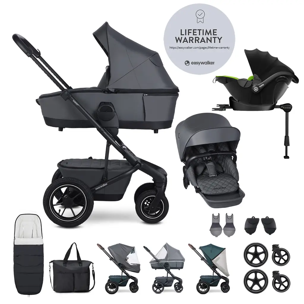 EASYWALKER Set XXL Harvey 5 Air Premium Mineral Grey + KIDDY Evoluna i-size 2 + základňa Lizard Green