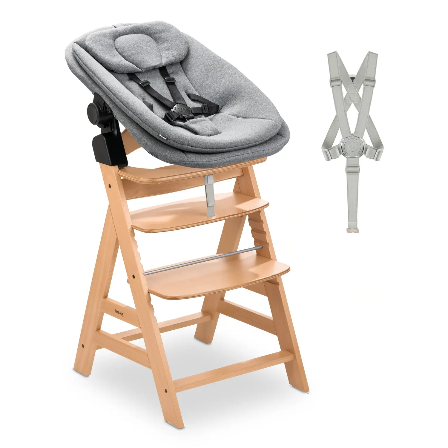 Hauck Alpha+ dřevěná židle+novorozenecký Newborn set Pro s polohováním, 0m+/až 90kg, Natur
