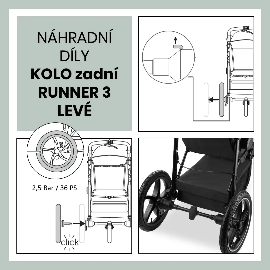 Hauck KOLO ZADNÉ Runner 3 Black ľavé