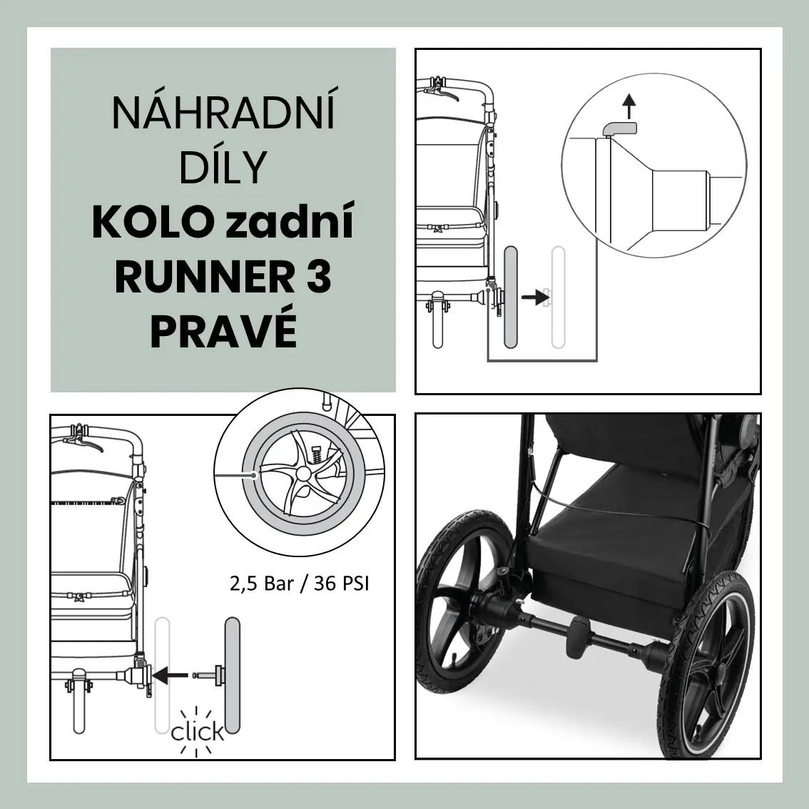 Hauck KOLO ZADNÉ Runner 3 Black pravé