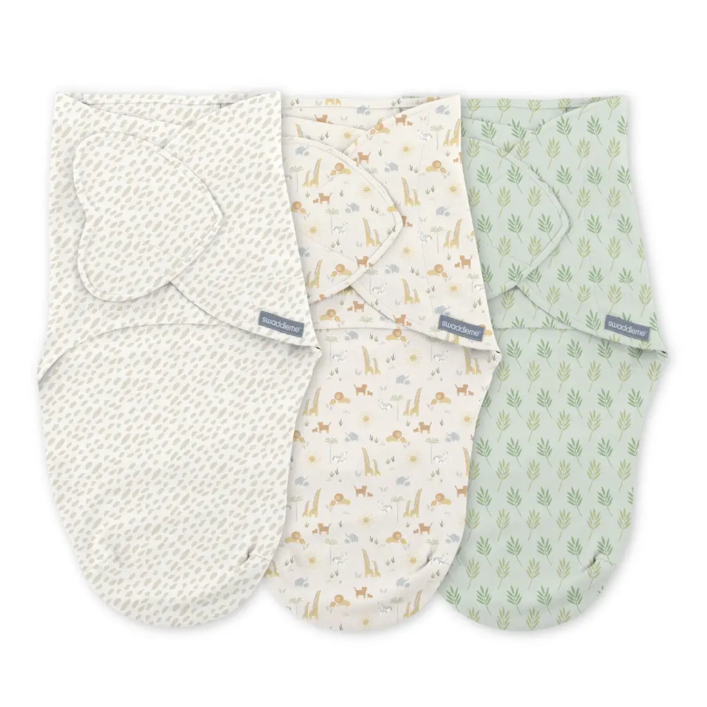 INGENUITY Zavinovačka SwaddleMe™ Ulitka bavlna 1 TOG 0-3m Monogram Collection™ Safari Swaddle, 3ks