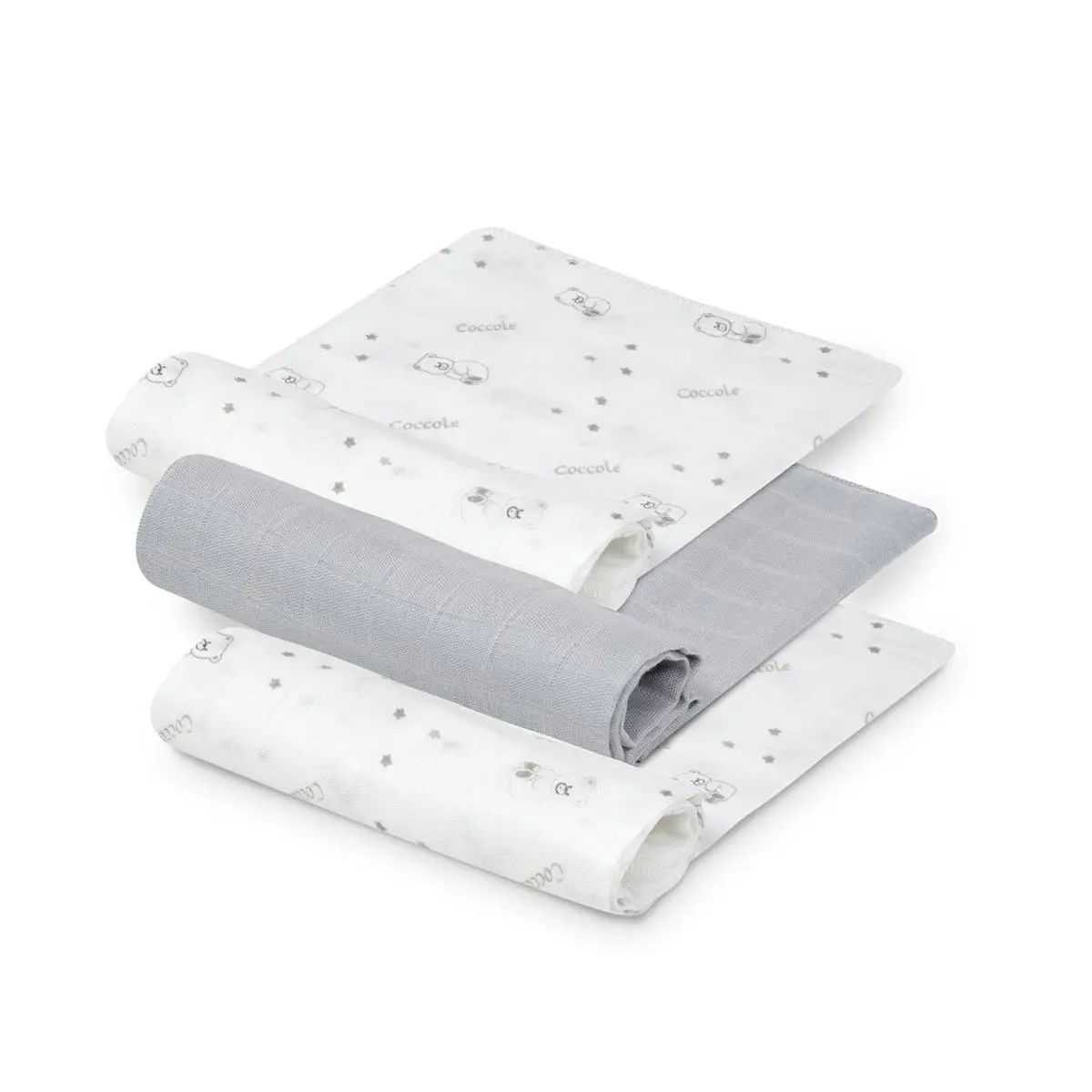 INTERBABY PLIENKA MEDVEDÍK 3 kusy BAMBUS 55 × 70 cm – bielo-sivá