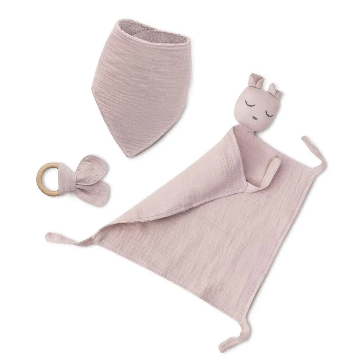 INTERBABY SET - prítulka + podbradník + hryzátko - RUŽOVÝ