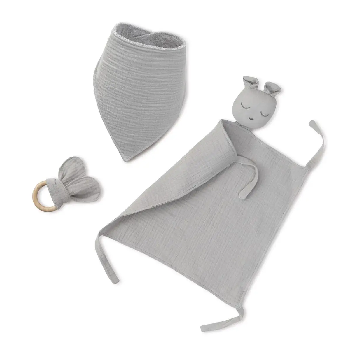 INTERBABY SET - prítulka + podbradník + hryzátko - SIVÝ