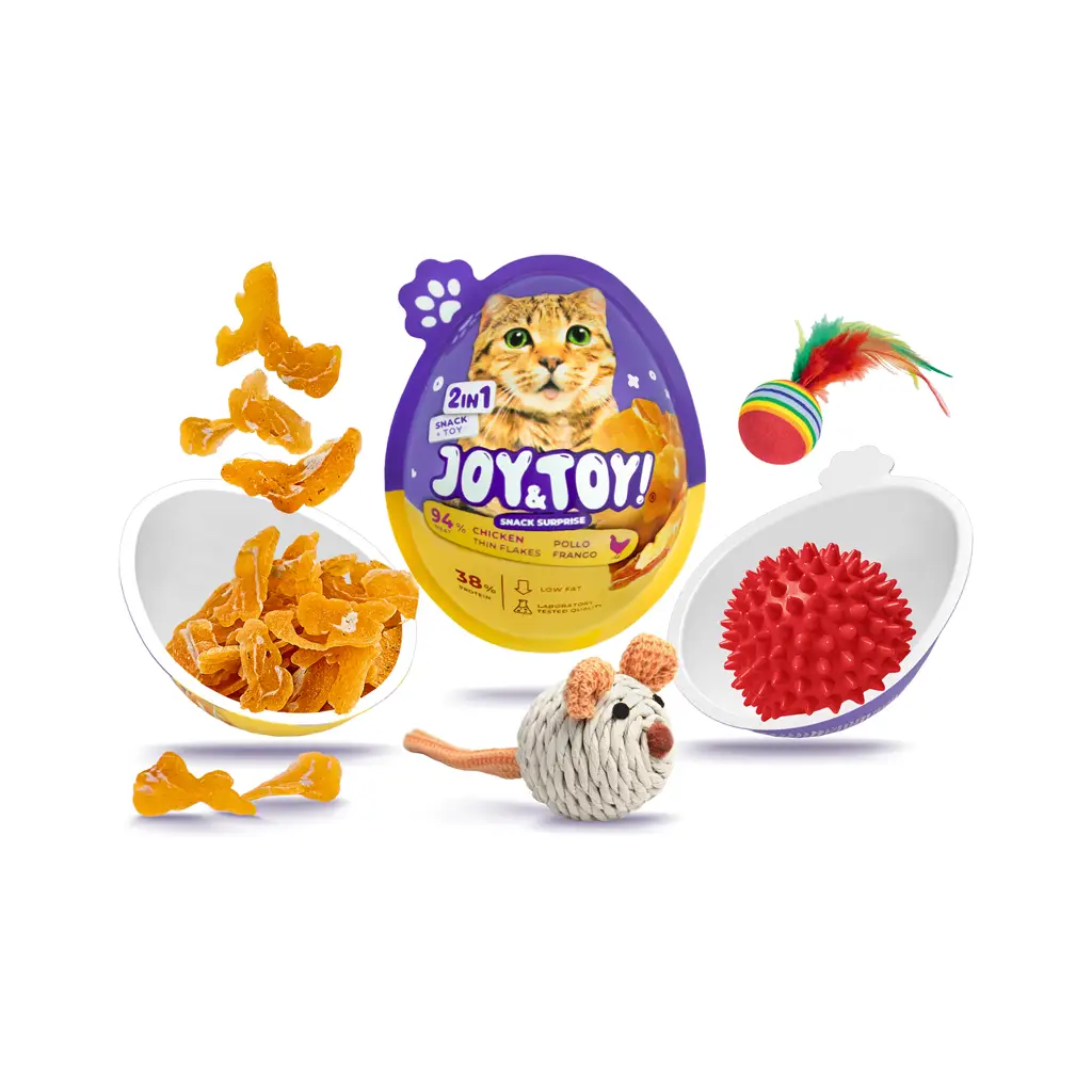 JOY&TOY! Vajíčko pre mačky s prekvapením Thin Flakes - kuracie mäsko