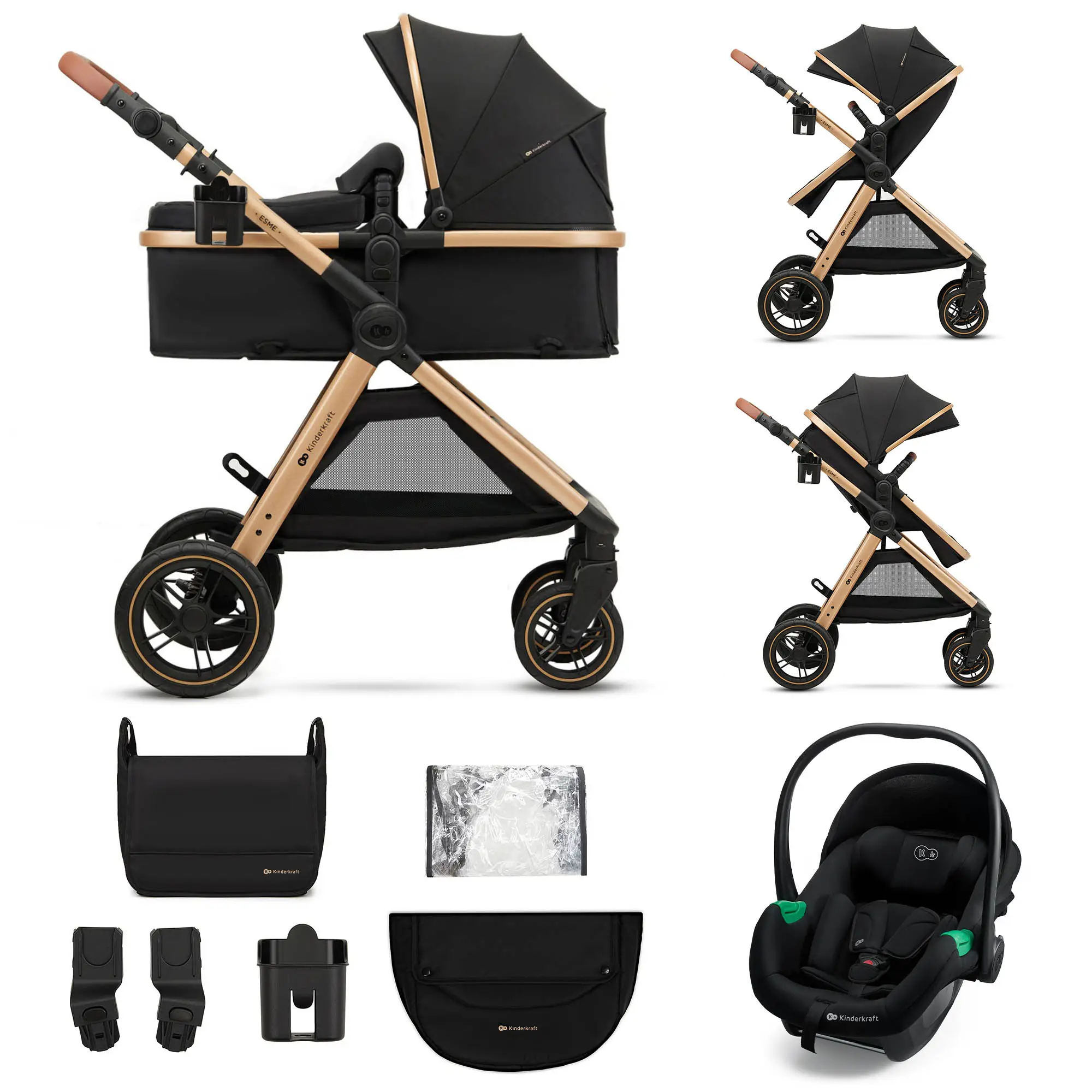 KINDERKRAFT Kočík kombinovaný 3v1 Esme Pure Black