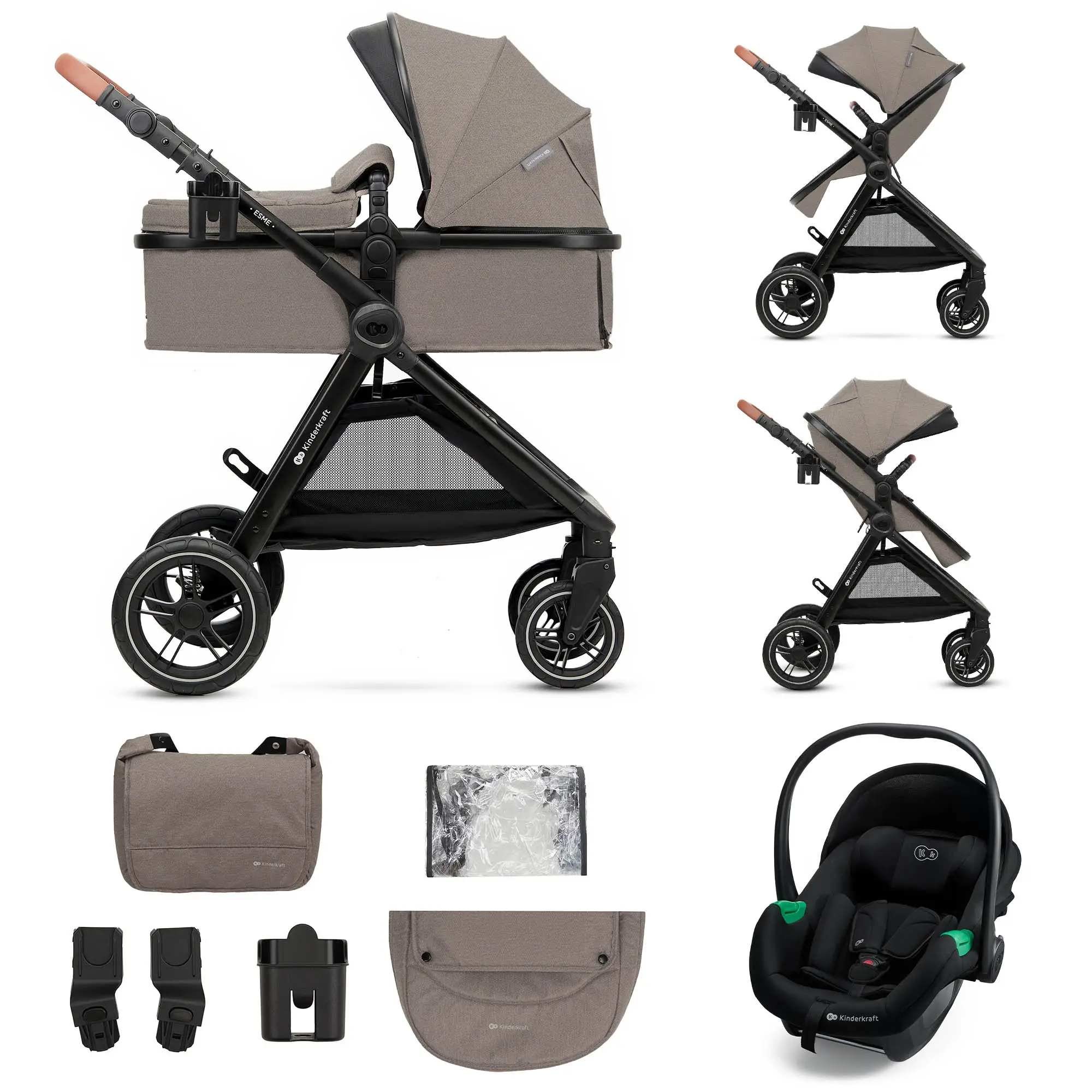KINDERKRAFT Kočík kombinovaný 3v1 Esme Sand Beige