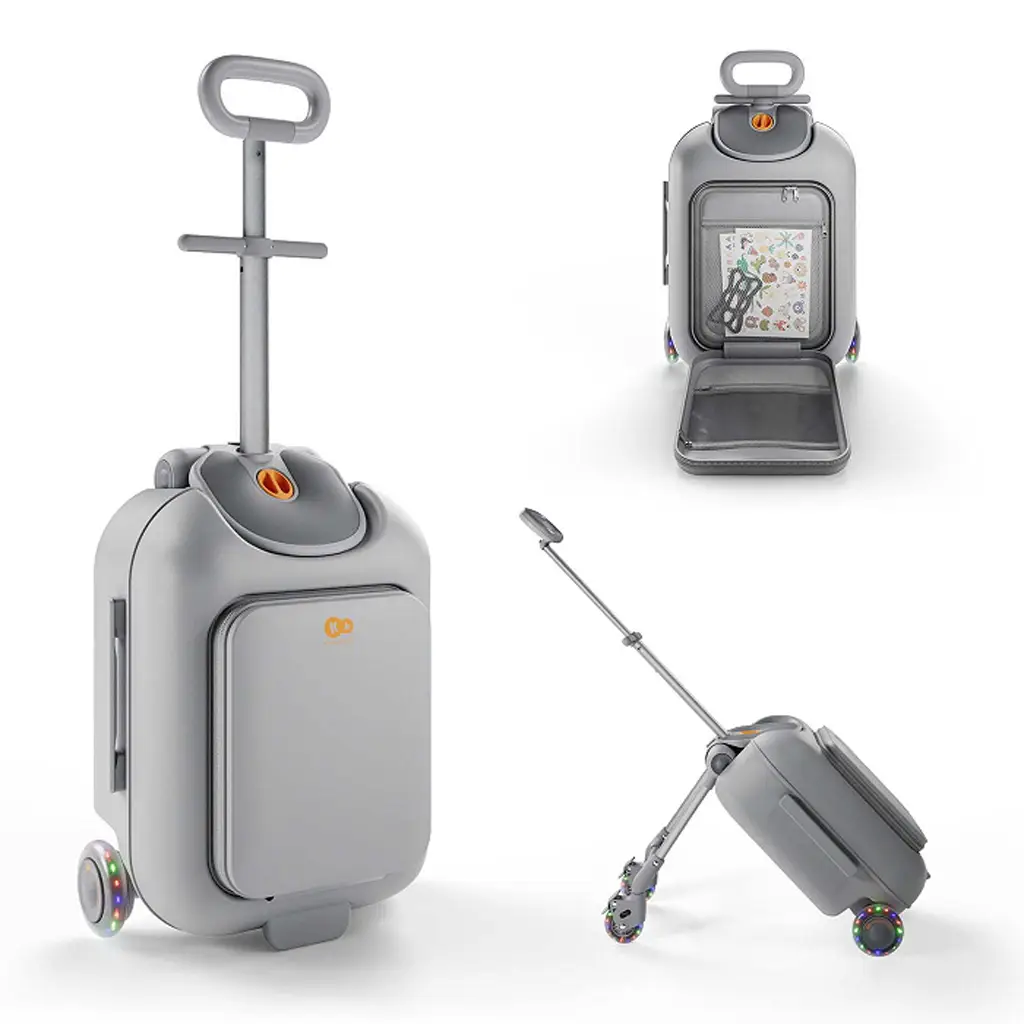 KINDERKRAFT Kufor cestovný so sedákom, nálepkami a držiakom na mobil 2v1 Cabby Grey