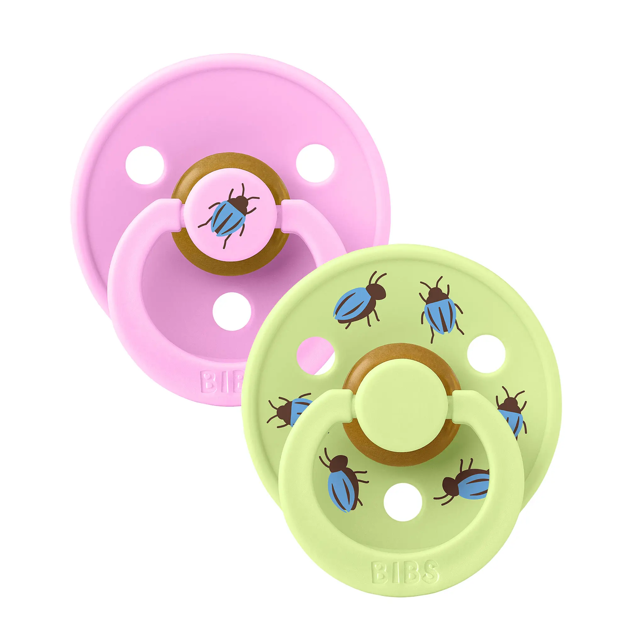 BIBS STUDIO Colour Beetle cumlíky z prírodného kaučuku 2ks - veľkosť 1 ballet-matcha