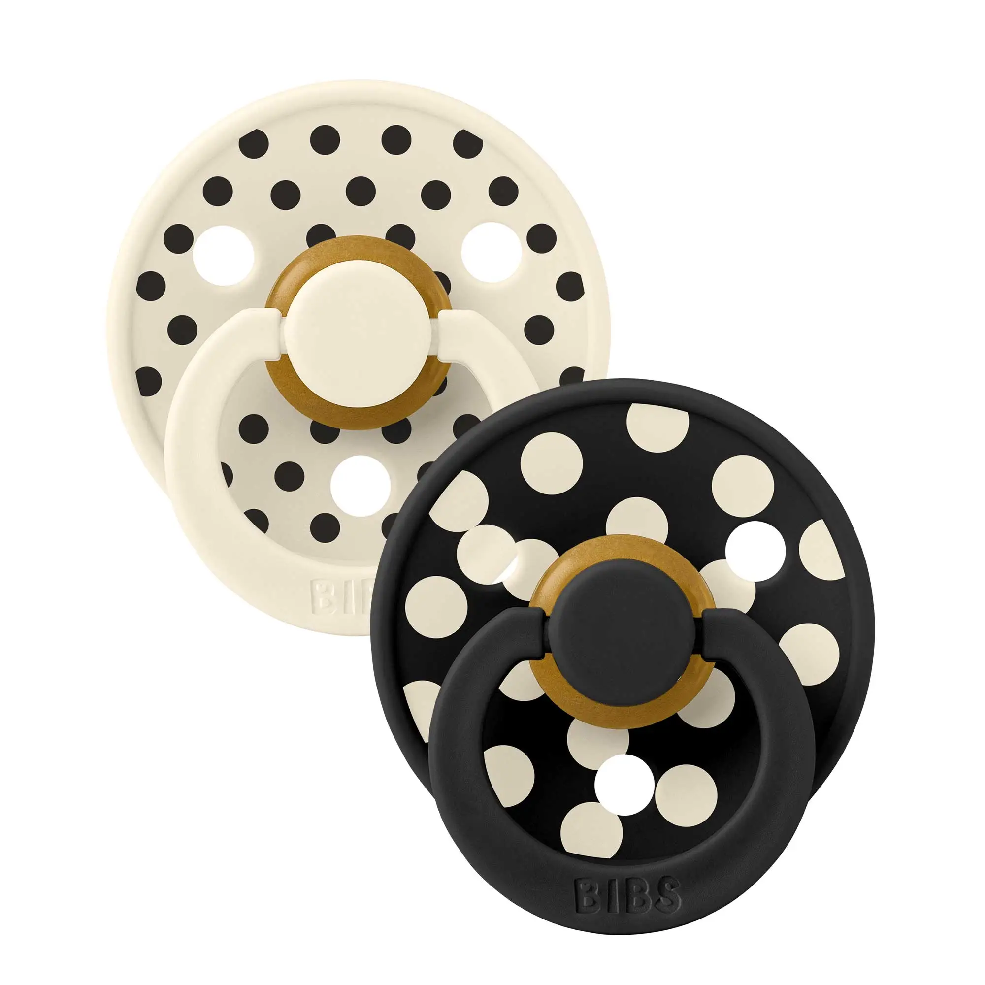 BIBS STUDIO Colour Polka anatomické cumlíky z prírodného kaučuku 2ks - veľkosť 1 ivory-black