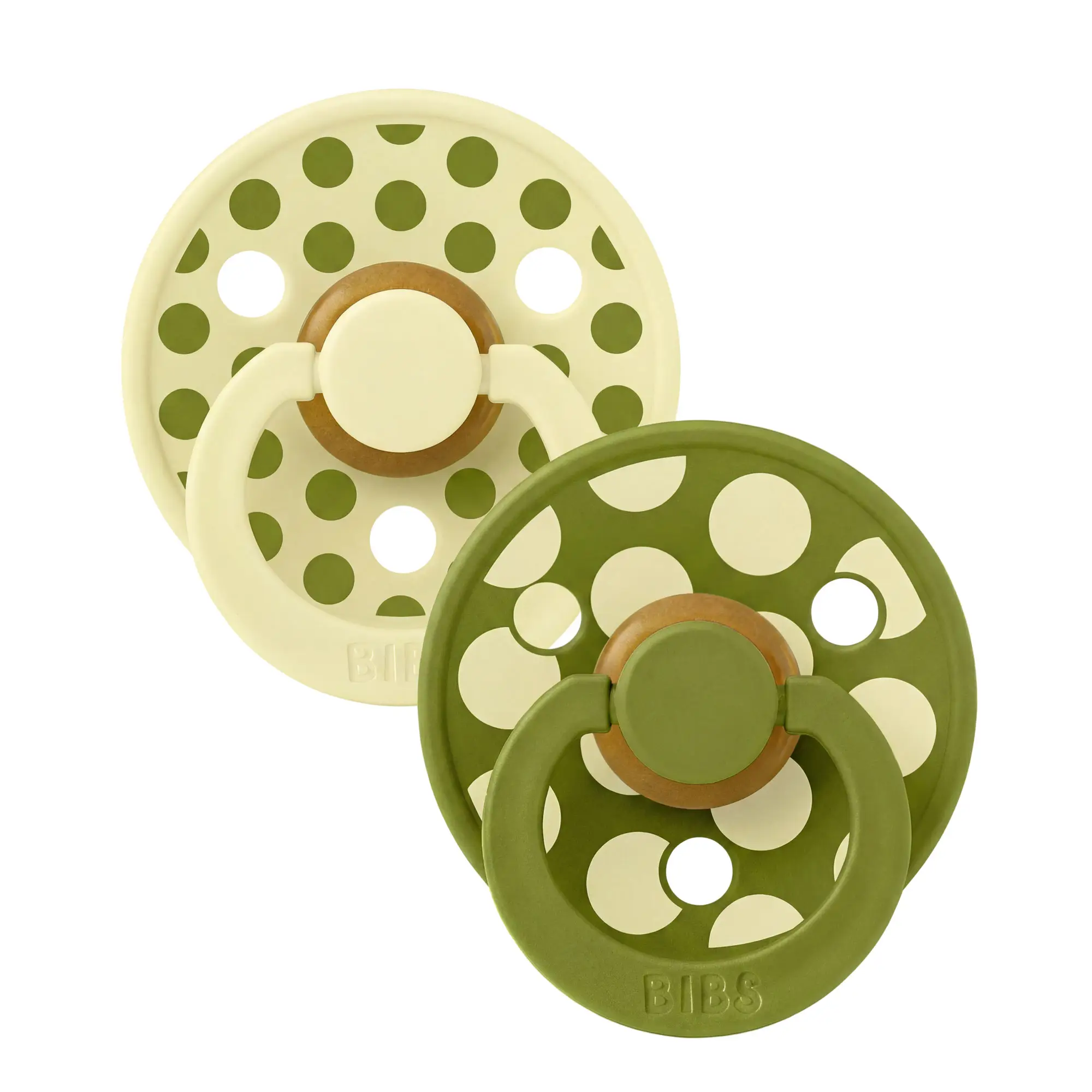 BIBS STUDIO Colour Polka cumlíky z prírodného kaučuku 2ks - veľkosť 1 luna-wasabi