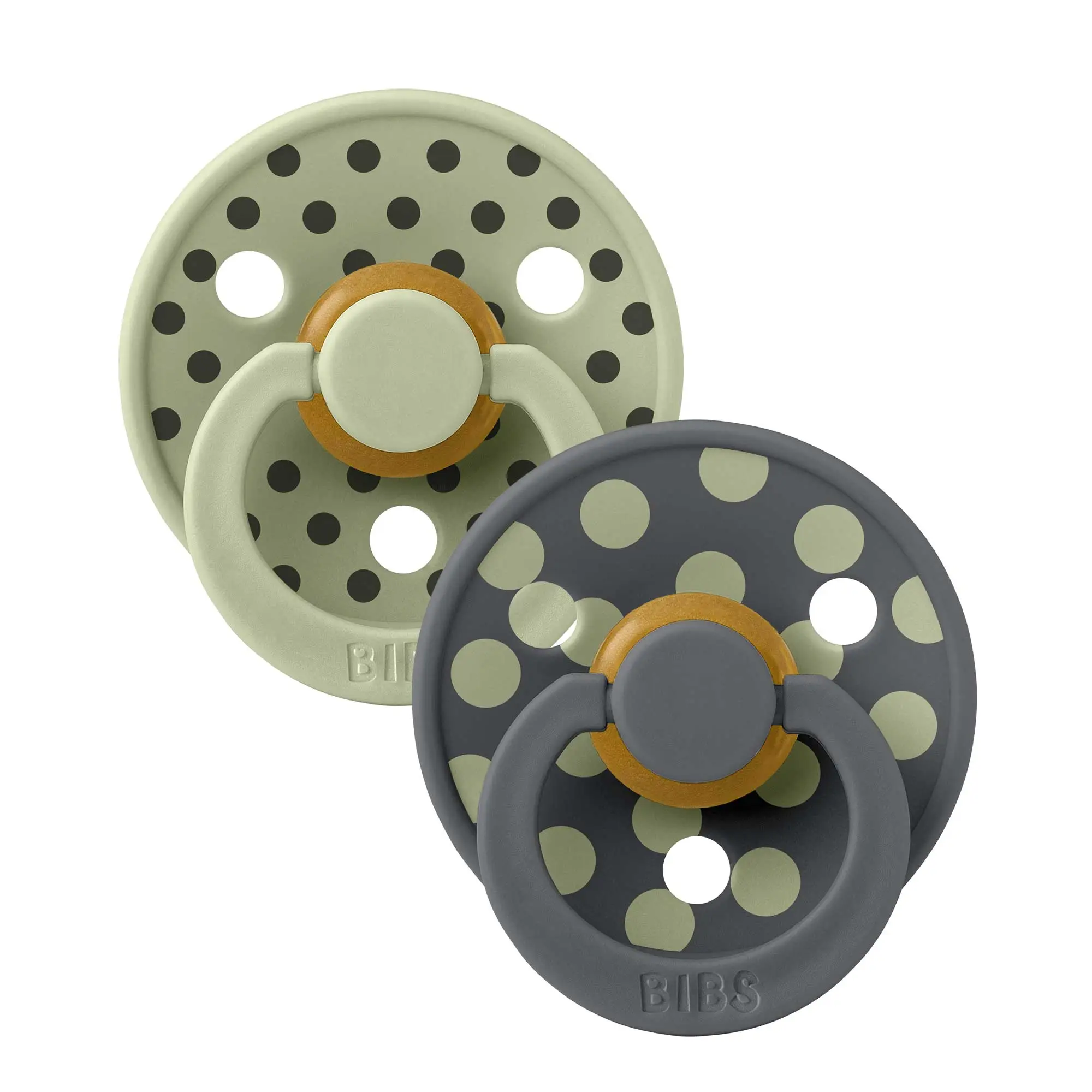 BIBS STUDIO Colour Polka cumlíky z prírodného kaučuku 2ks - veľkosť 2 sage-iron