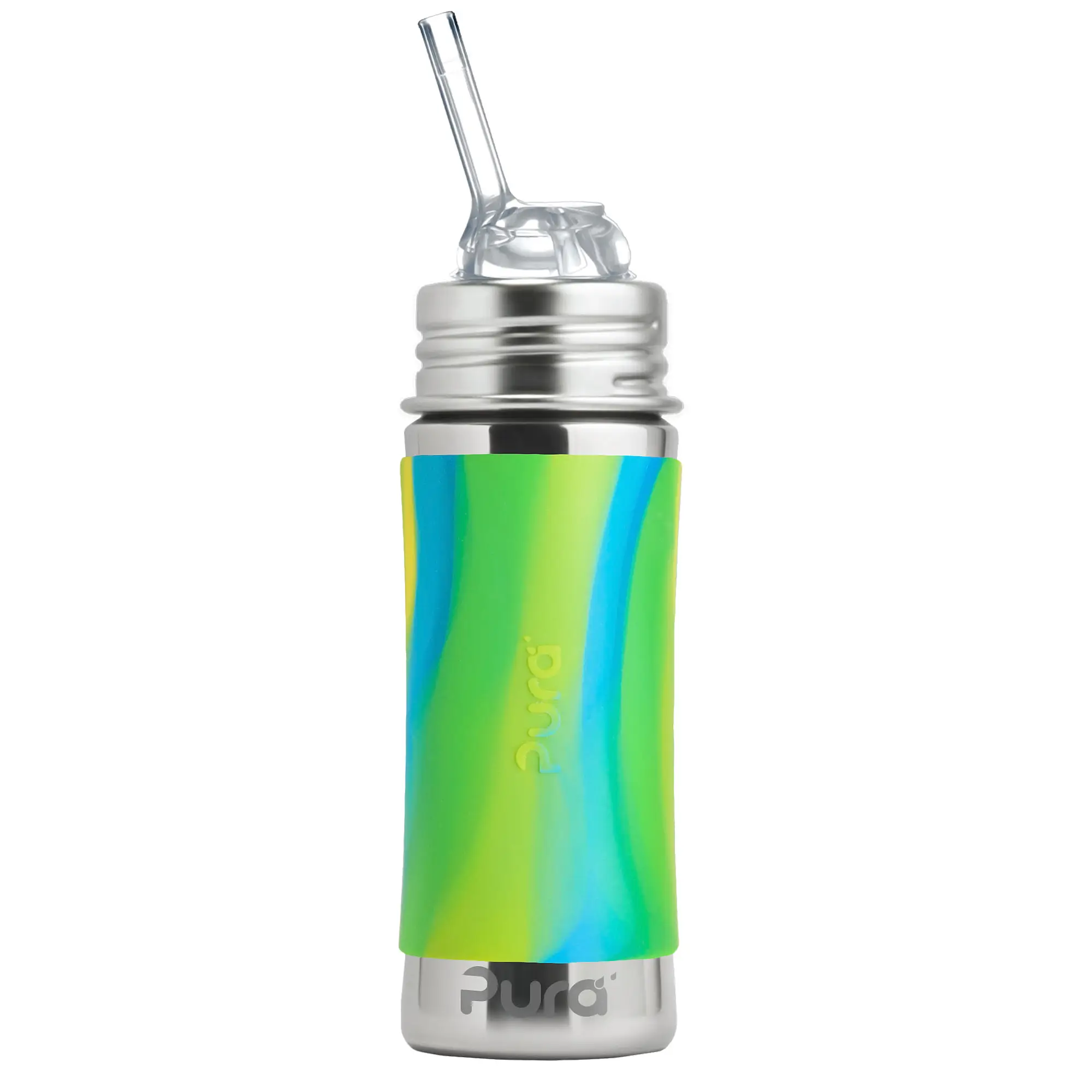 Pura nerezová fľaša so slamkou 325 ml Zelená-aqua