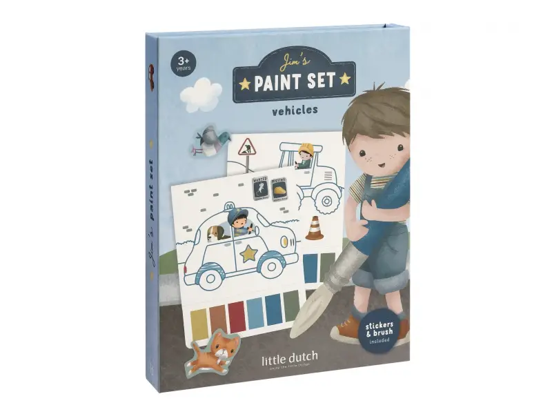 Little Dutch Omaľovánky s vodovkami a samolepkami Jim Doprava