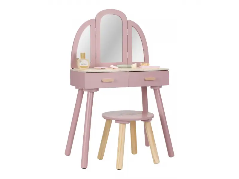 Little Dutch Toaletný stolík so stoličkou drevený Pink