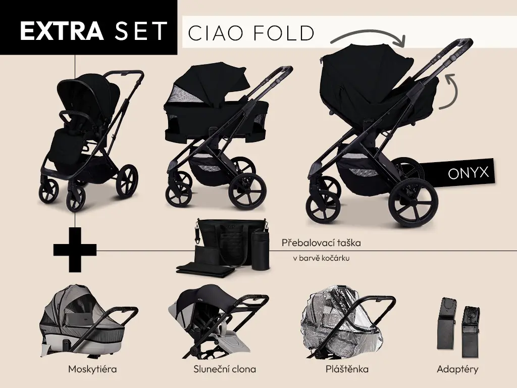 MOON Kombinovaný kočík CIAO FOLD extra set - ONYX
