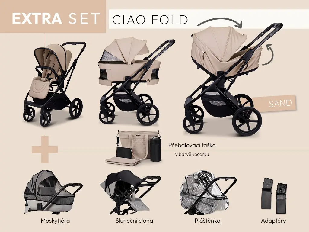 MOON Kombinovaný kočík CIAO FOLD extra set - SAND