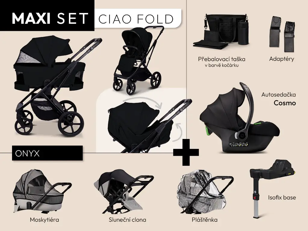 MOON Kombinovaný kočík CIAO FOLD maxi set - ONYX