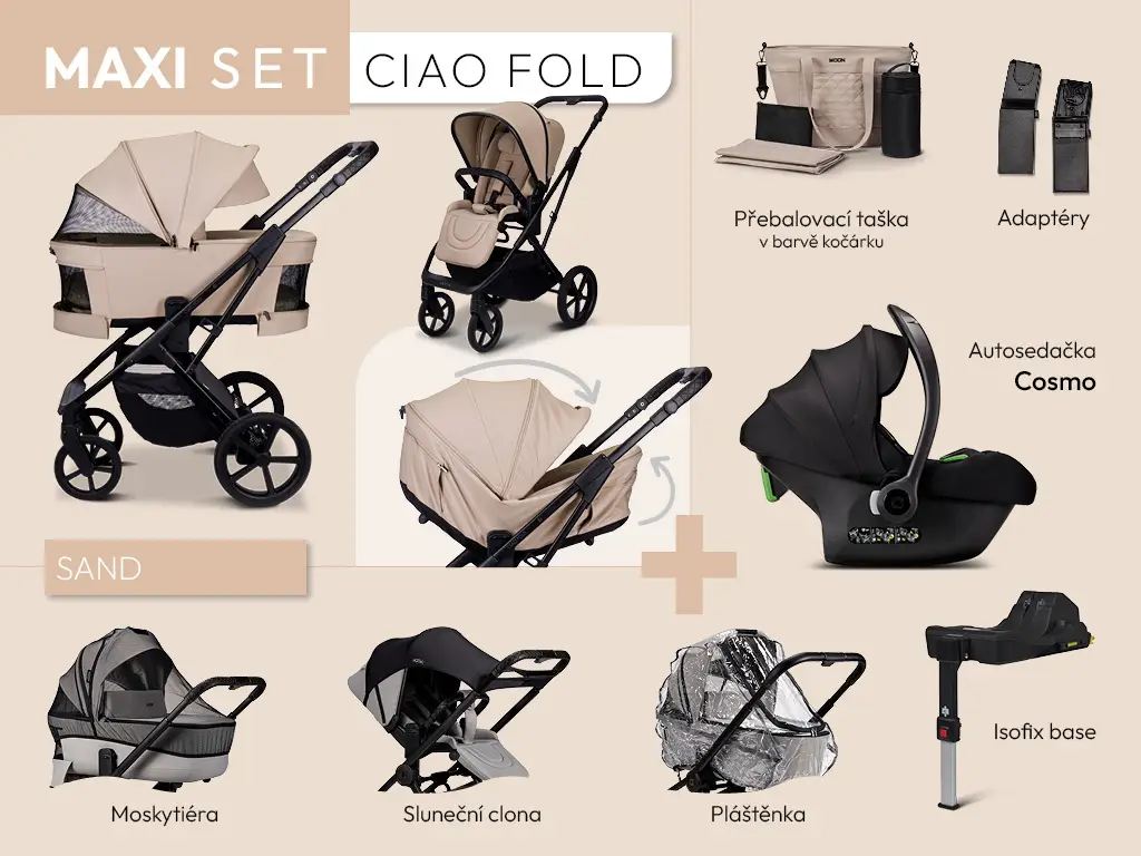 MOON Kombinovaný kočík CIAO FOLD maxi set - SAND