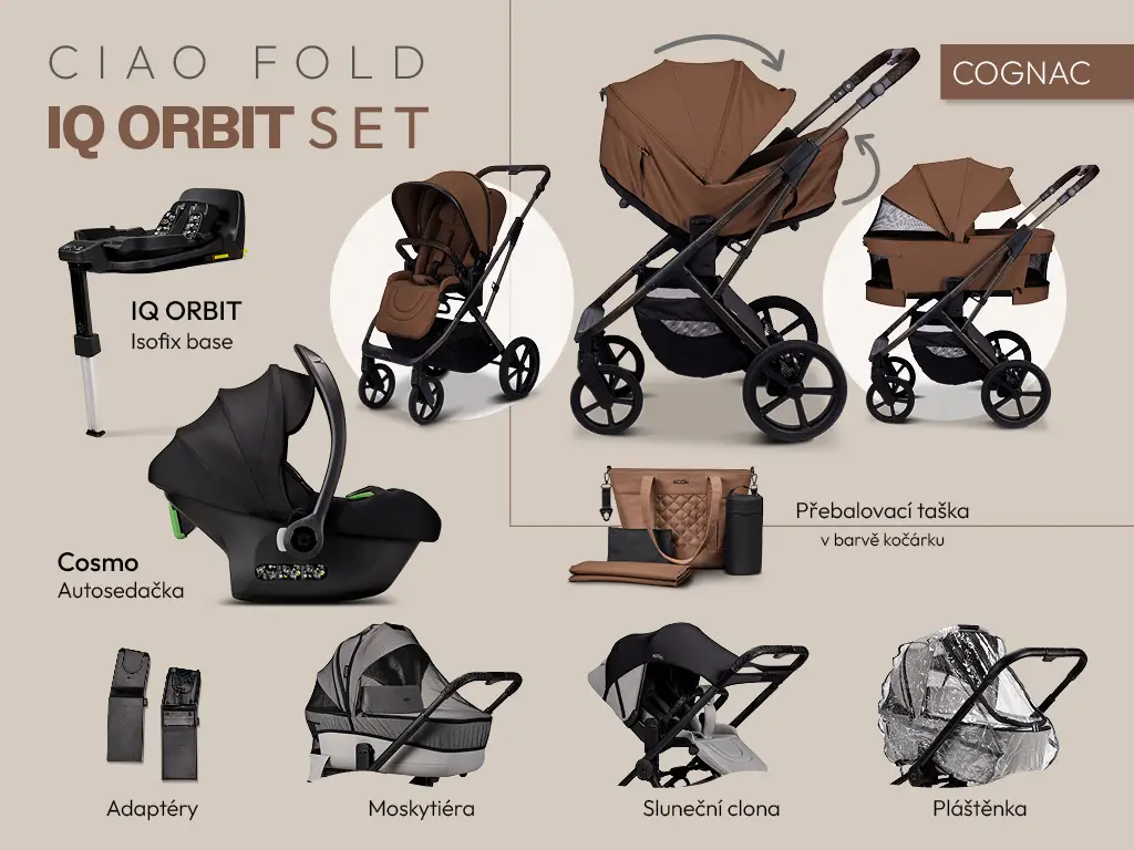 MOON Kombinovaný kočík CIAO FOLD Orbit set - COGNAC