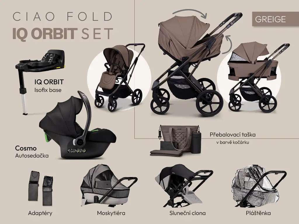 MOON Kombinovaný kočík CIAO FOLD Orbit set - GREIGE