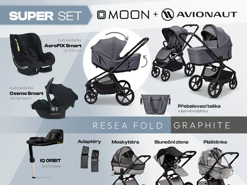 MOON Kombinovaný kočík ReSea FOLD SUPER ORBIT set - GRAPHITE