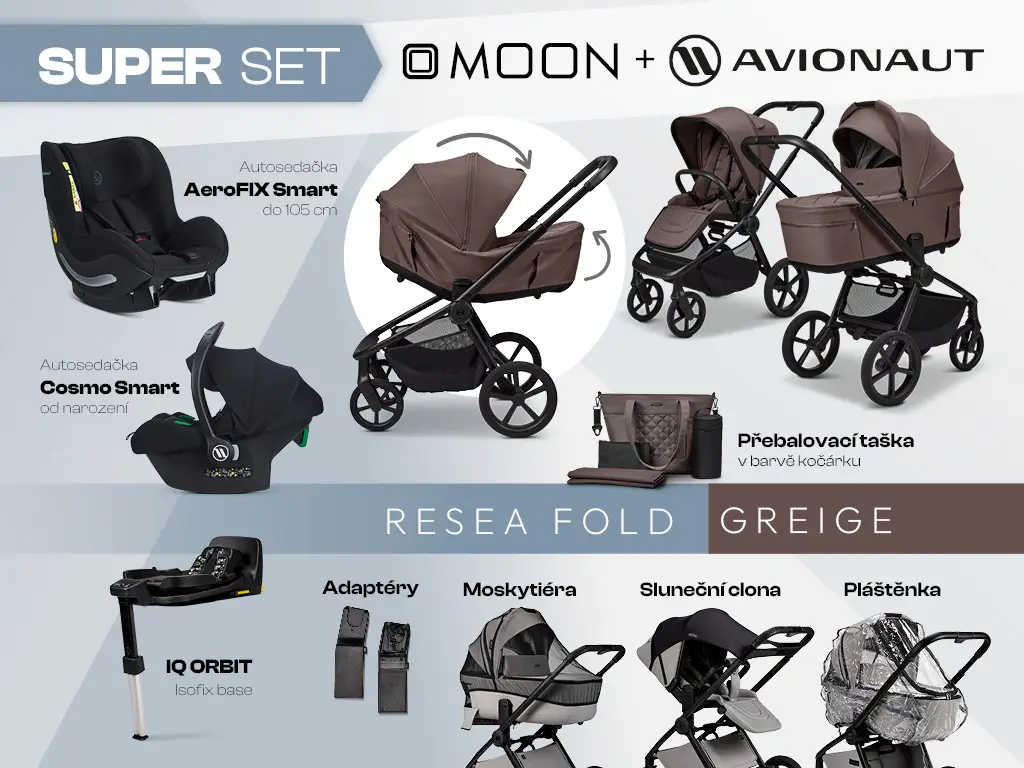 MOON Kombinovaný kočík ReSea FOLD SUPER ORBIT set - GREIGE