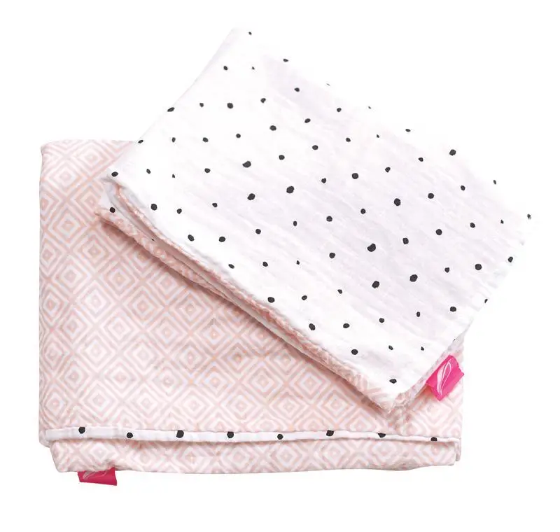 MOTHERHOOD Obliečky bavlnené mušelínové do postieľky Pre-Washed Pink Squares 2-dielne