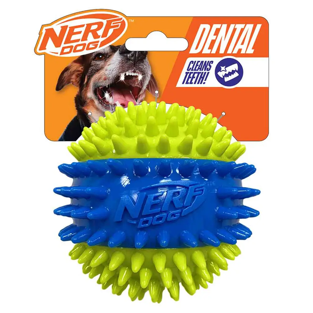 NERF DOG Hračka pre psov pískacia loptička so spikmi v troch častiach 9,5 cm