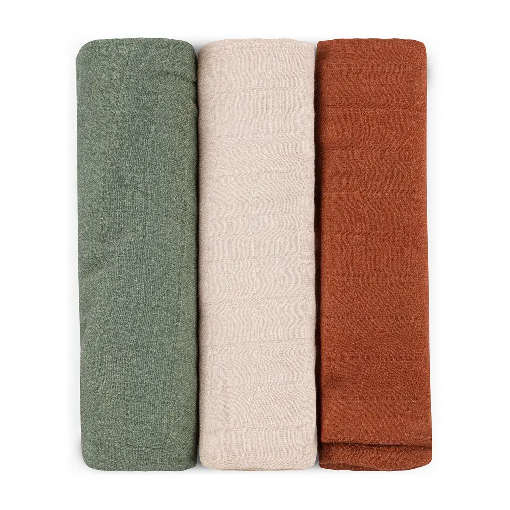 PETITE & MARS Sada plienok bambusová mušelínová 3ks Moussy Earth Tones 68 x 68 cm