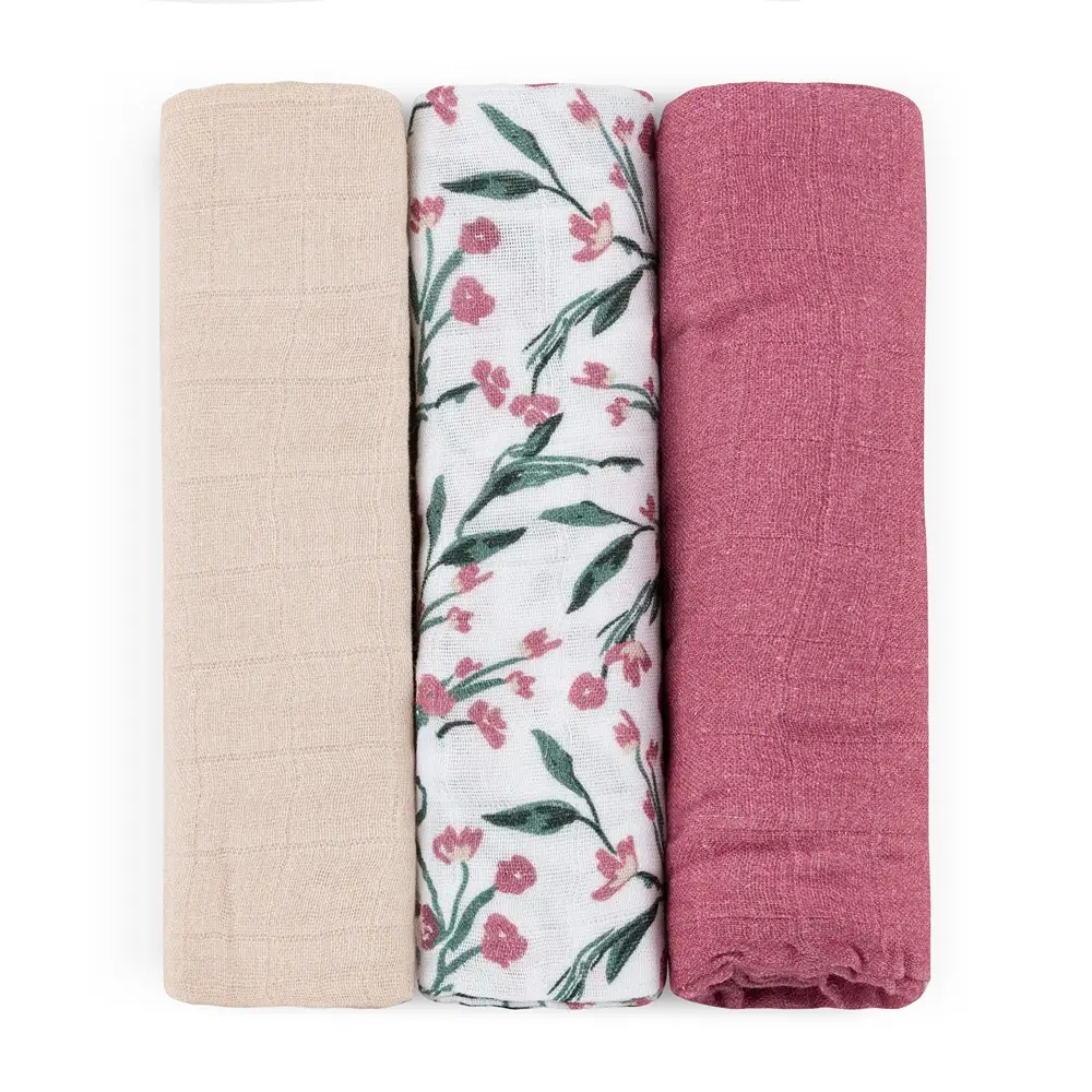 PETITE & MARS Sada plienok bambusová mušelínová 3ks Moussy Pink Meadow 68 x 68 cm