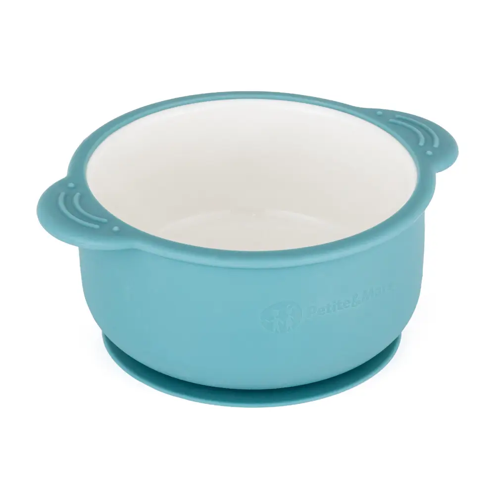 PETITE&MARS Miska keramická so silikonovým obalom Teal Blue